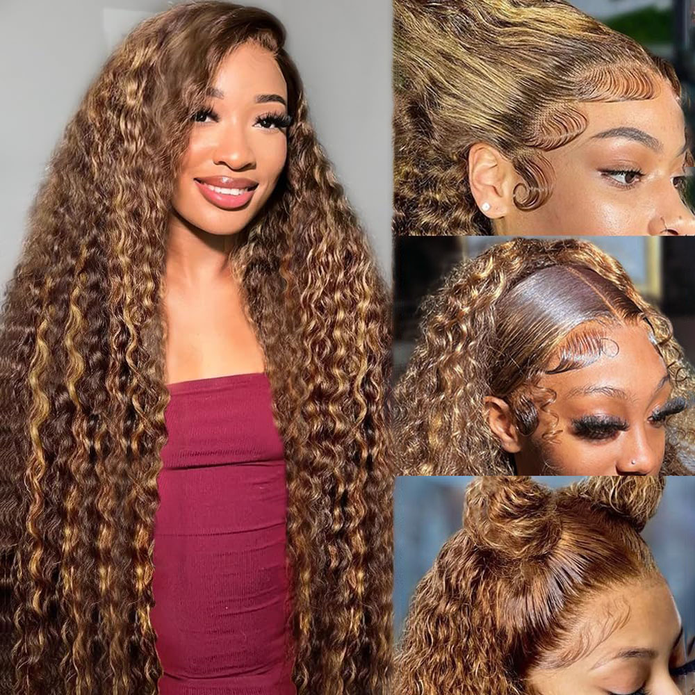Lace Front Wig - 36 pollici onda profonda P4/27 evidenziare